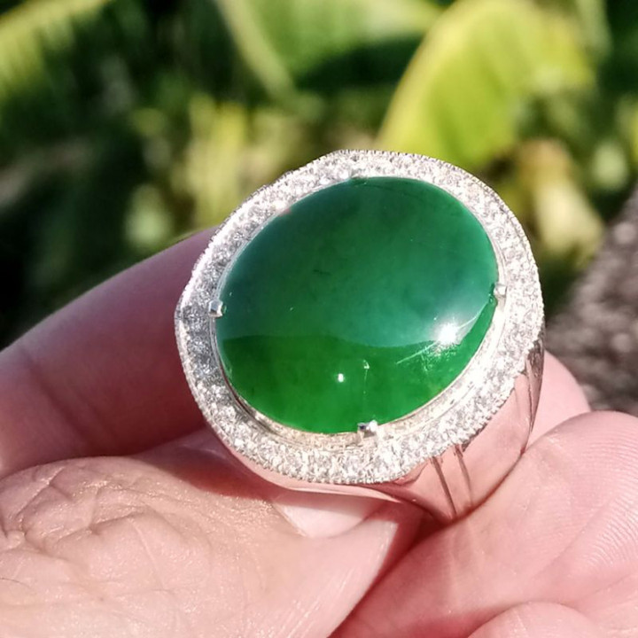 Anillo de jade birmano auténtico en plata de ley | Talla 60