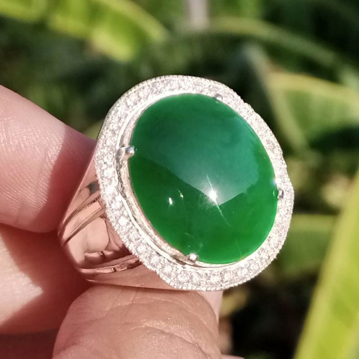 Anillo de jade birmano auténtico en plata de ley | Talla 60