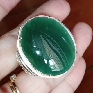 Genuine Burmese Jade Ring | Size 65 | Sterling Silver