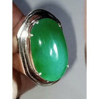 Authentic Burmese Jade Ring in Sterling Silver - Size 62