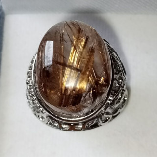 Golden Rutilated Quartz Men's Ring | Free Size | Natural Stone