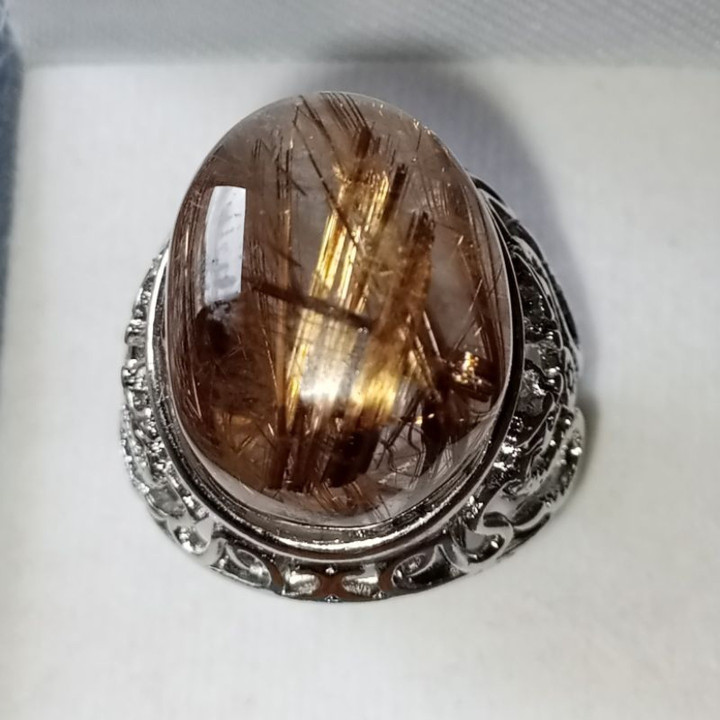 Anillo de hombre de cuarzo rutilado dorado | Talla única | Piedra natural