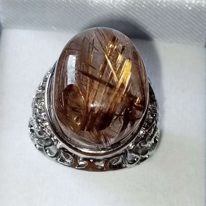 Anillo de hombre de cuarzo rutilado dorado | Talla única | Piedra natural