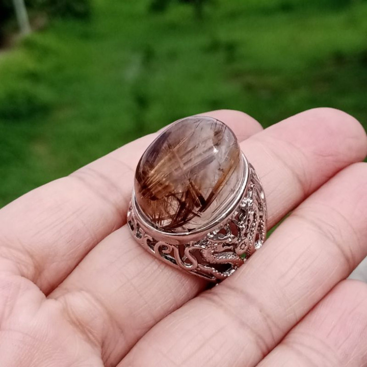 Anillo de hombre de cuarzo rutilado dorado | Talla única | Piedra natural