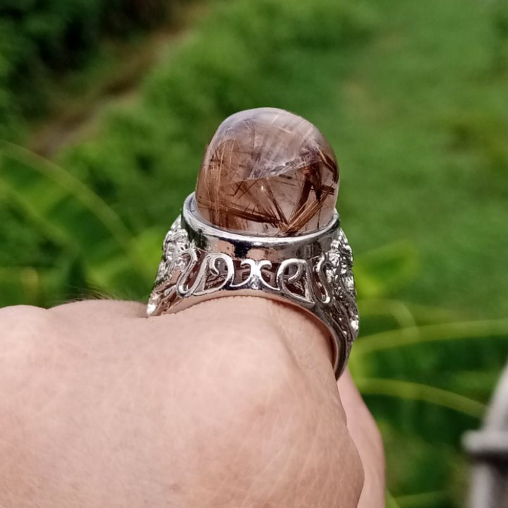 Anillo de hombre de cuarzo rutilado dorado | Talla única | Piedra natural