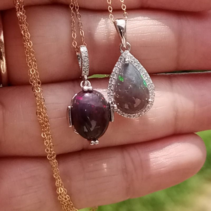Black Opal Necklace | Sterling Silver Pendant | 22cm Chain