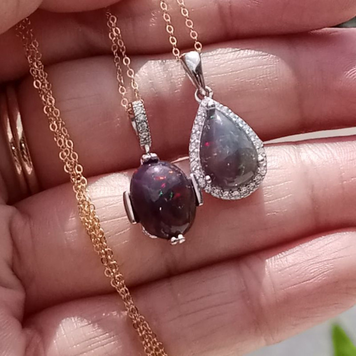 Black Opal Necklace | Sterling Silver Pendant | 22cm Chain