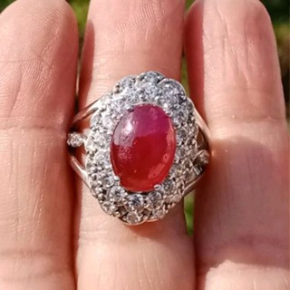 Genuine Ruby Ring in Sterling Silver (Size 57.5)