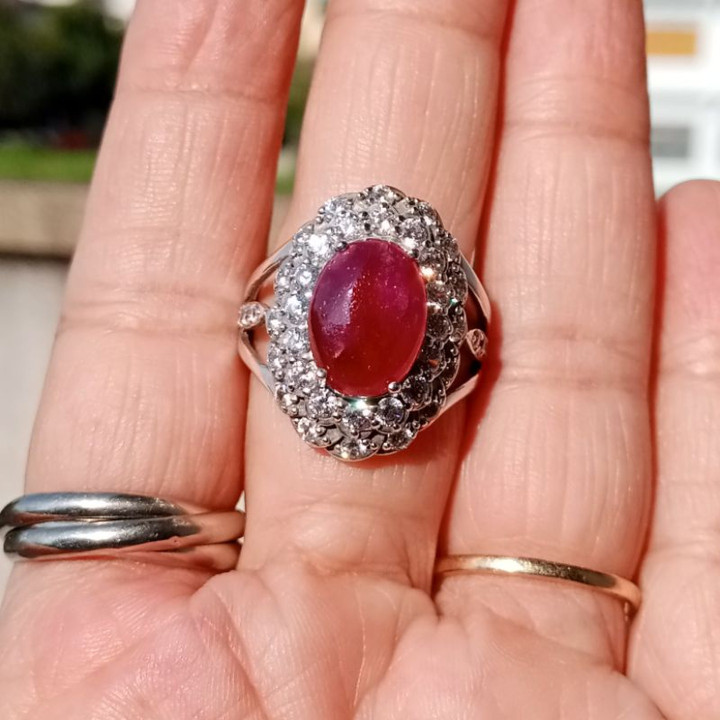 Genuine Ruby Ring in Sterling Silver (Size 57.5)