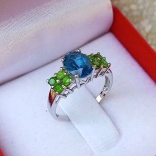 Sparkling Blue Topaz Ring in Sterling Silver - Size 50.5
