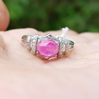 Burmese Ruby Ring | Antique Glassy Texture | Sterling Silver Size 52