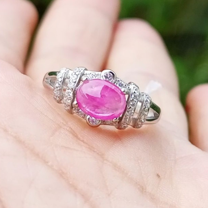 Burmese Ruby Ring | Antique Glassy Texture | Sterling Silver Size 52