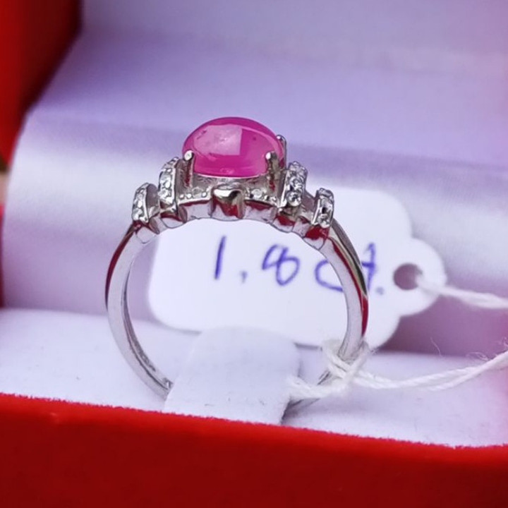Burmese Ruby Ring | Antique Glassy Texture | Sterling Silver Size 52