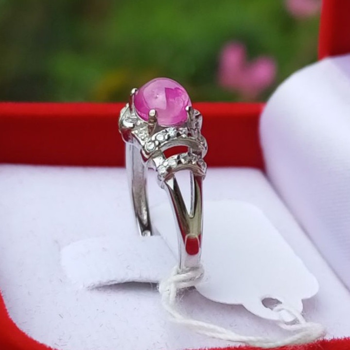 Burmese Ruby Ring | Antique Glassy Texture | Sterling Silver Size 52