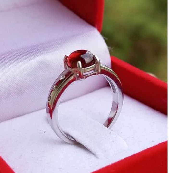 Genuine Garnet Ring | Size 52 | Cabochon Cut