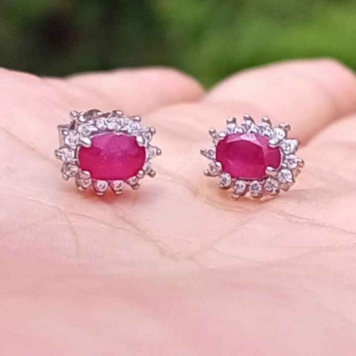 Siam Ruby Glassy Earrings | .925 Sterling Silver