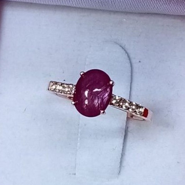 Radiant Natural Star Ruby and White Topaz Ring (Size 55)