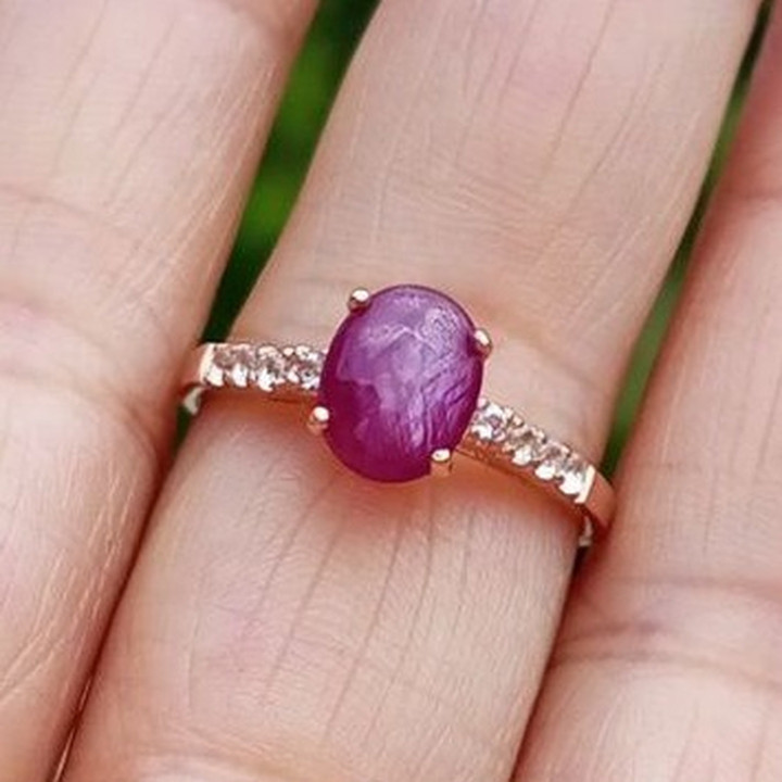 Radiant Natural Star Ruby and White Topaz Ring (Size 55)