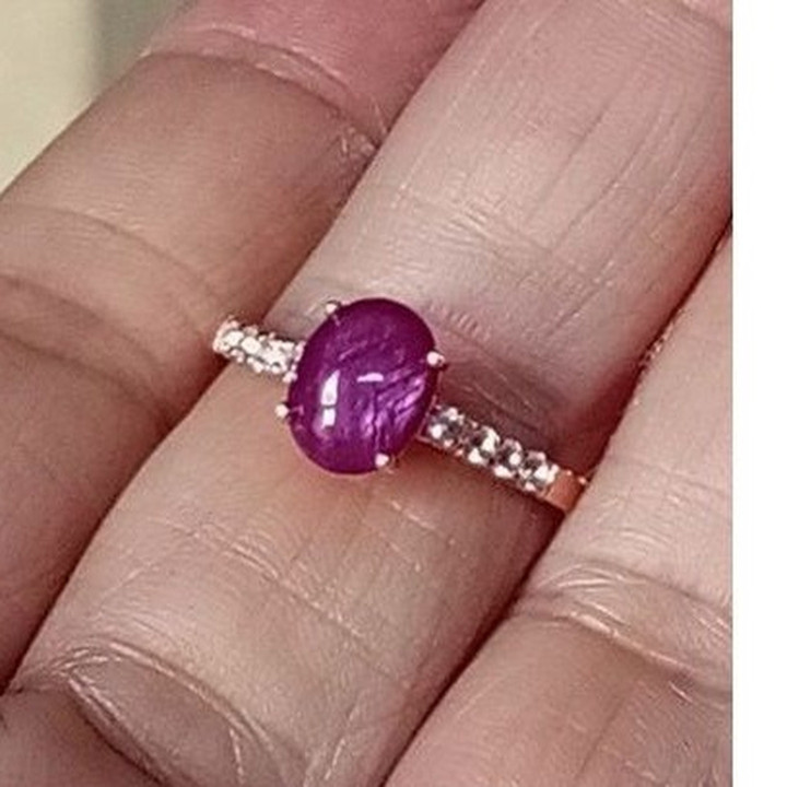 Radiant Natural Star Ruby and White Topaz Ring (Size 55)