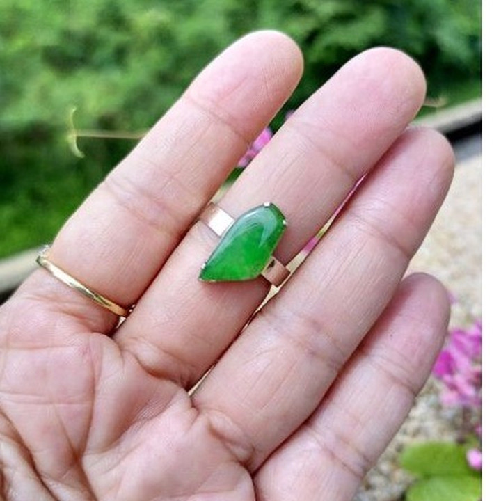 Genuine Burmese Jadeite Sterling Silver Ring (Size 55)