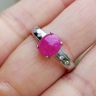Antique Burmese Ruby Sterling Silver Ring - Size 55.5
