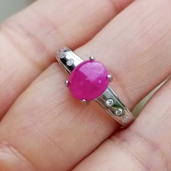 Antique Burmese Ruby Sterling Silver Ring - Size 55.5