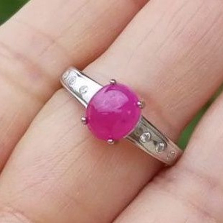 Antique Burmese Ruby Sterling Silver Ring - Size 55.5