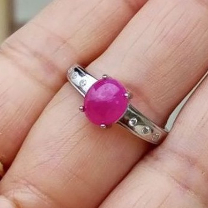 Antique Burmese Ruby Sterling Silver Ring - Size 55.5