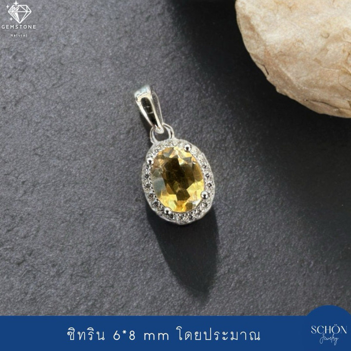 Colgante de piedra preciosa con detalles de diamantes | Plata de ley
