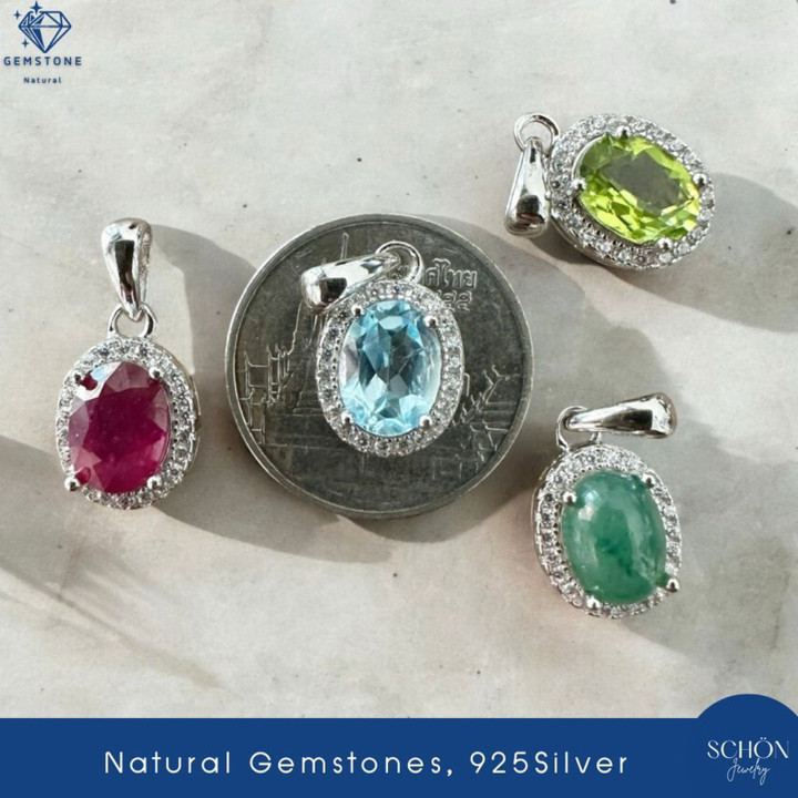 Colgante de piedra preciosa con detalles de diamantes | Plata de ley