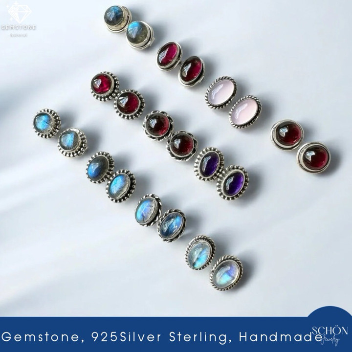 Gemstone Earrings | Sterling Silver (925) - Handmade Jewelry