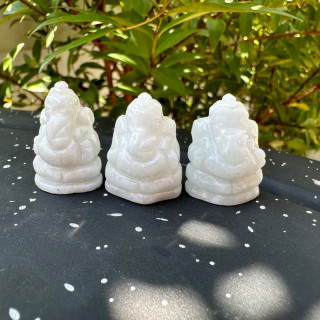 Hand-Carved White Milky Quartz Ganesha Statue