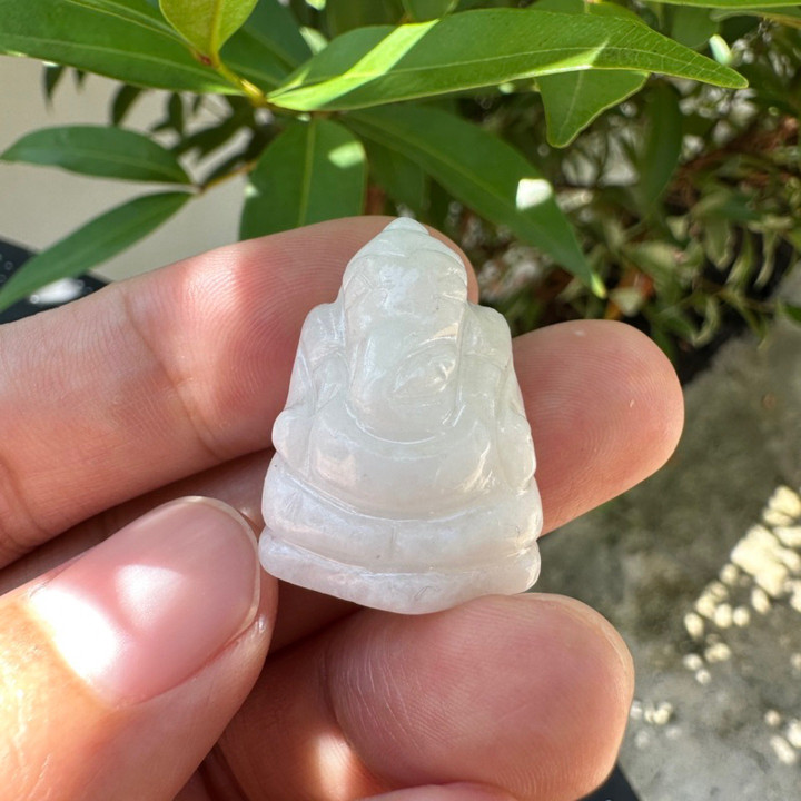 Hand-Carved White Milky Quartz Ganesha Statue