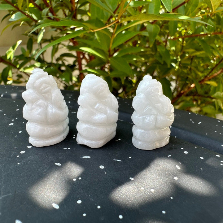 Hand-Carved White Milky Quartz Ganesha Statue