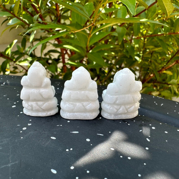 Hand-Carved White Milky Quartz Ganesha Statue