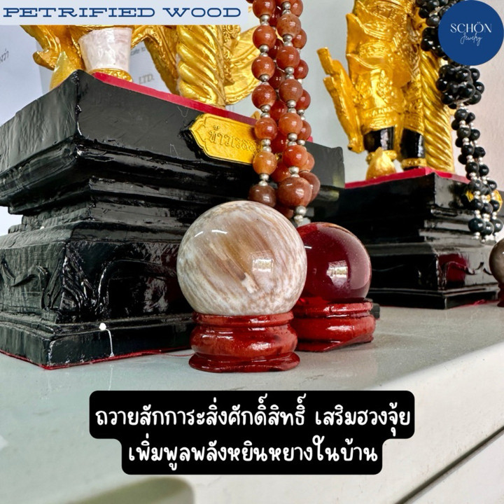 Feng Shui Crystal Balls | Petrified Teak Wood Set