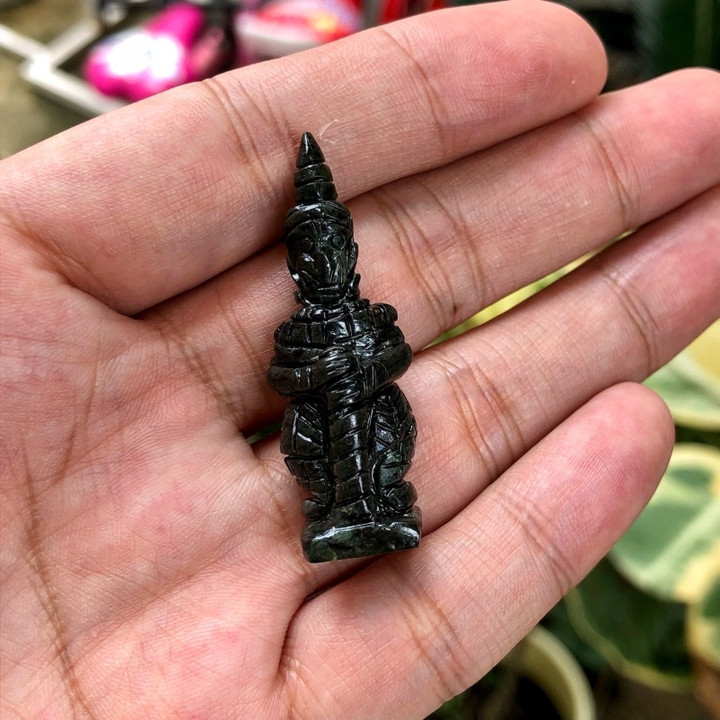Black Jade Thao Wessuwan Statue | Authentic Thai Artifact