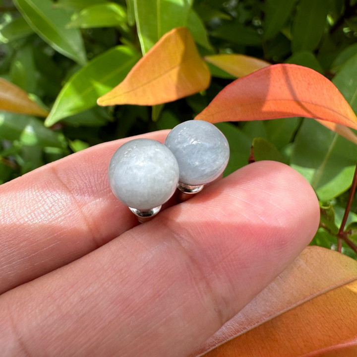 Pendientes de jade birmano auténtico - Jade sódico azul grisáceo y verde