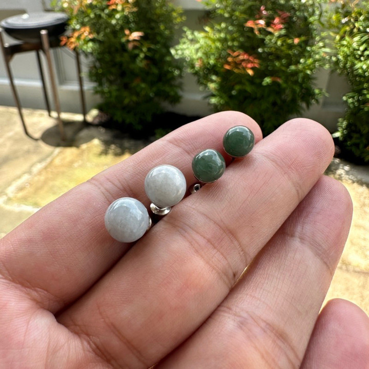 Pendientes de jade birmano auténtico - Jade sódico azul grisáceo y verde