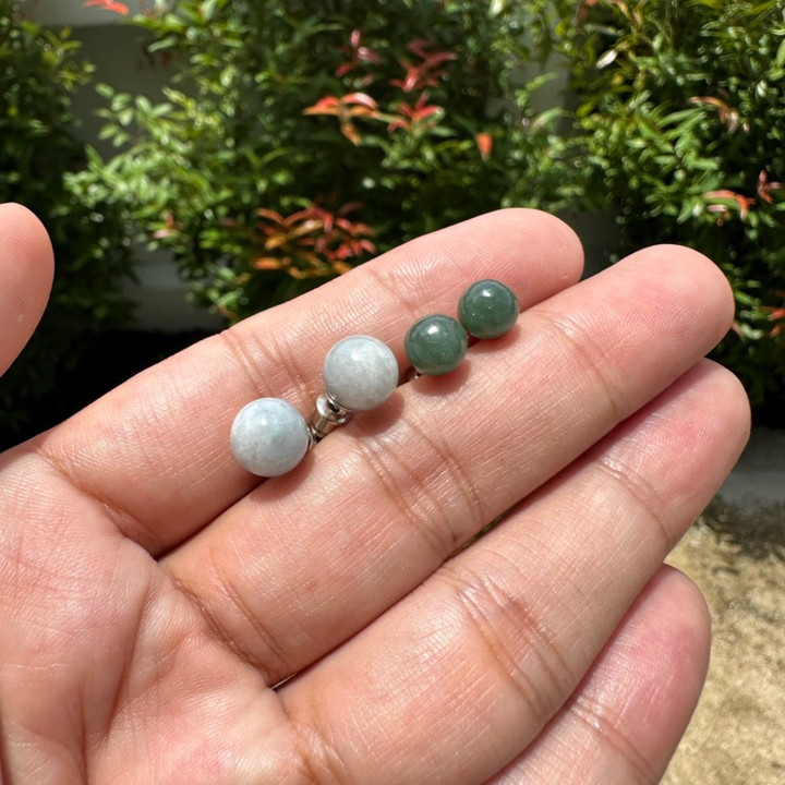 Pendientes de jade birmano auténtico - Jade sódico azul grisáceo y verde