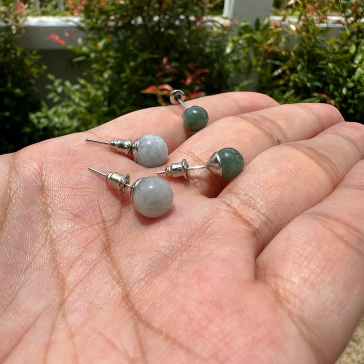 Pendientes de jade birmano auténtico - Jade sódico azul grisáceo y verde