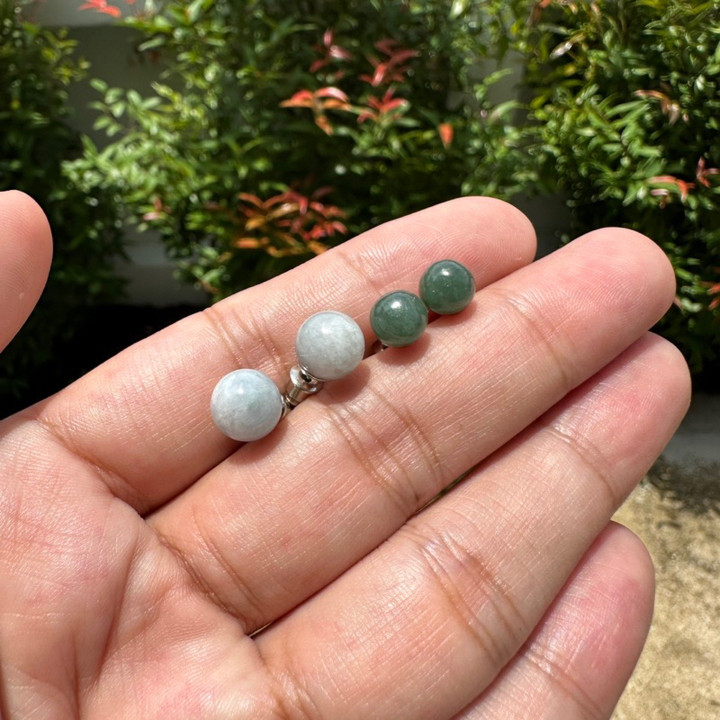 Pendientes de jade birmano auténtico - Jade sódico azul grisáceo y verde