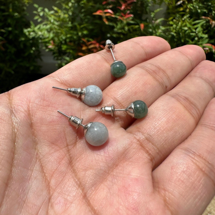 Pendientes de jade birmano auténtico - Jade sódico azul grisáceo y verde