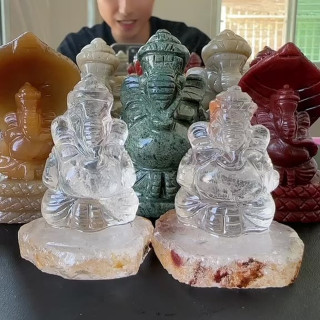 Handmade Natural Ganesha and Hanuman Crystal Amulets