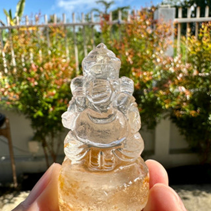 Handmade Natural Ganesha and Hanuman Crystal Amulets