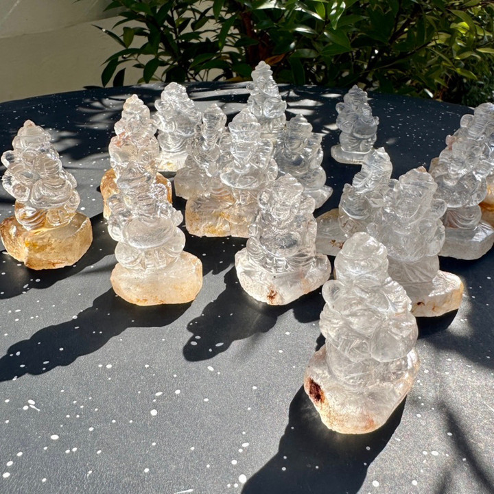 Handmade Natural Ganesha and Hanuman Crystal Amulets