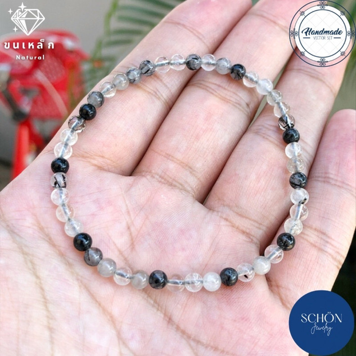 Pulsera de seda negra y cuarzo rutilado para protección