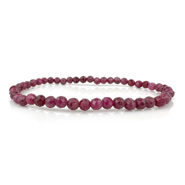 Pulsera de rubíes radiantes: facetas naturales, piedras preciosas de 4 mm.