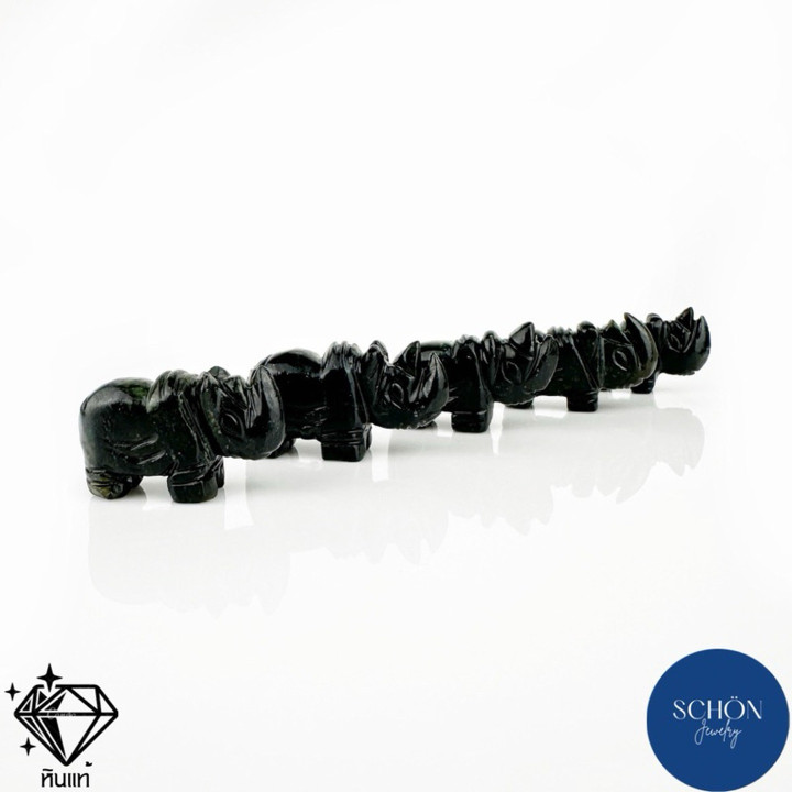 Black Jade Rhinoceros Sculpture - Handcrafted Serpentine Figurine