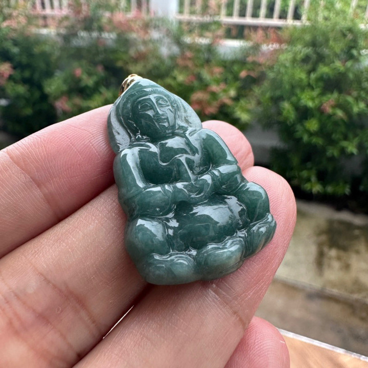 Ocean Blue Jade Goddess of Mercy Pendant